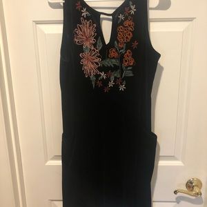 THML velvet mini dress with embroidered flowers